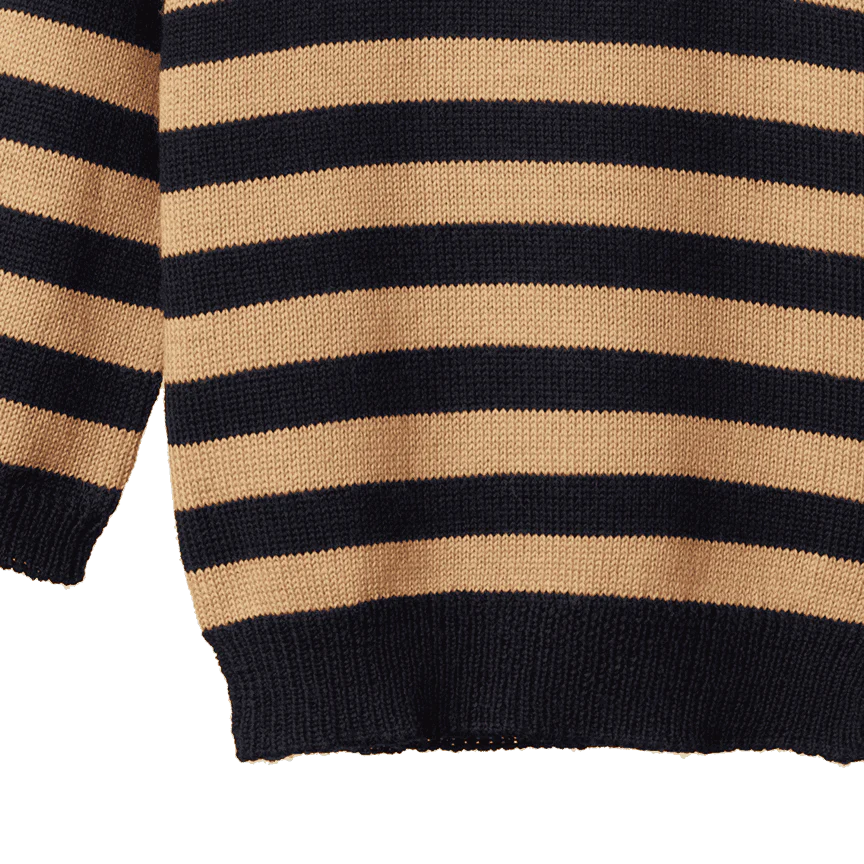 Knit Jumper | Merino - Navy/Caramel Stripe