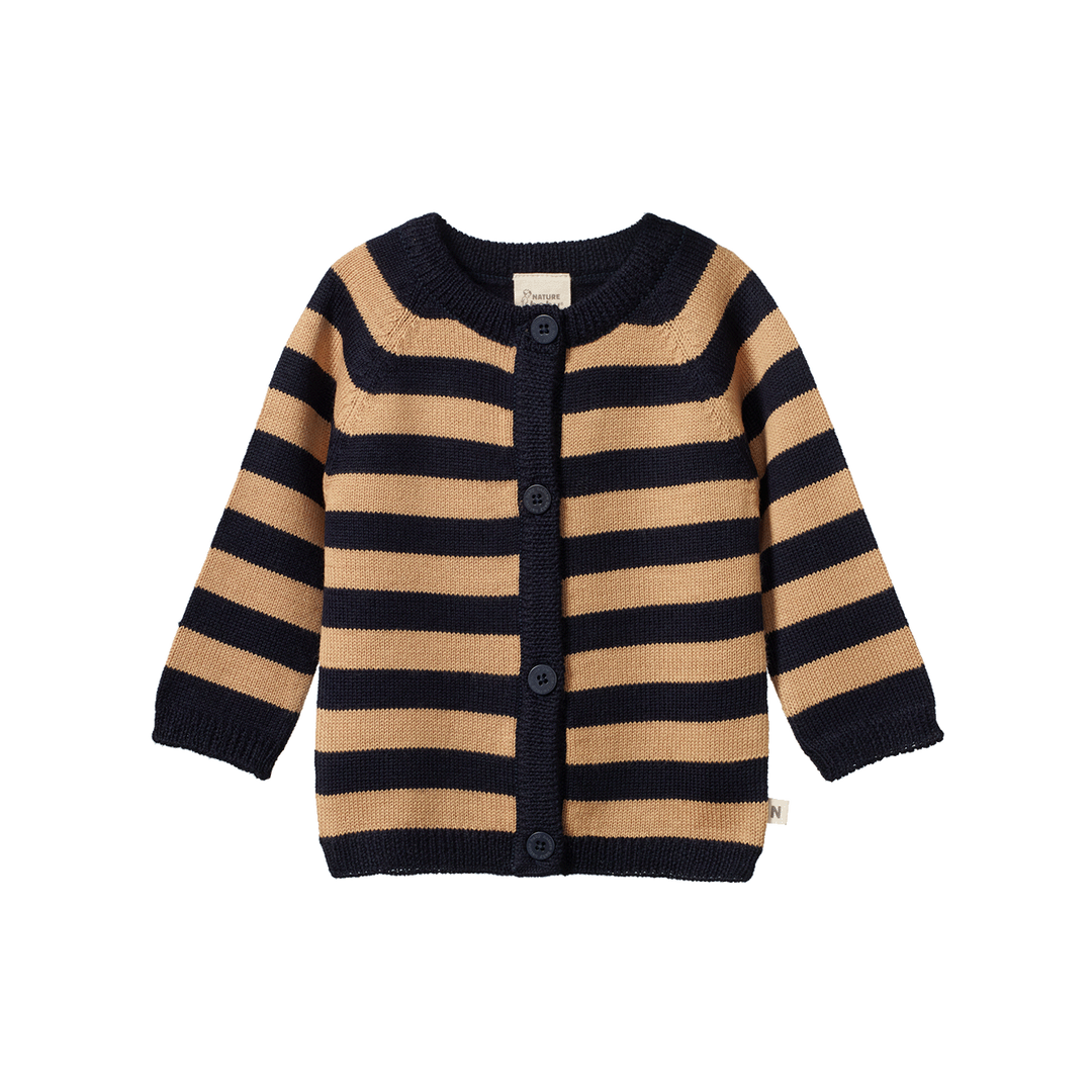 Cardigan | Merino Knit - Caramel/Navy Stripe