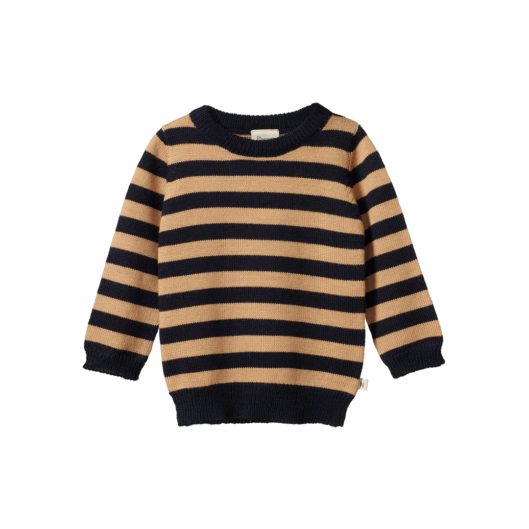 Knit Jumper | Merino - Navy/Caramel Stripe