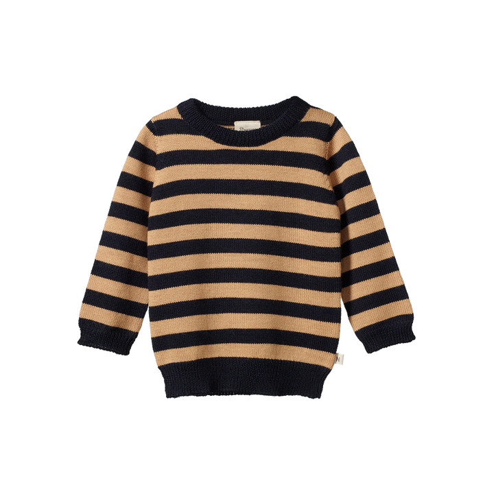 Knit Jumper | Merino - Navy/Caramel Stripe
