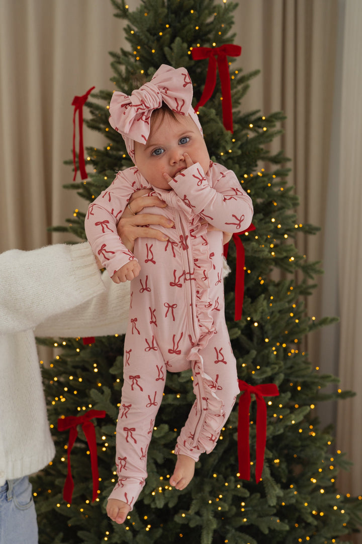 Frill Zip Romper | Red Bows