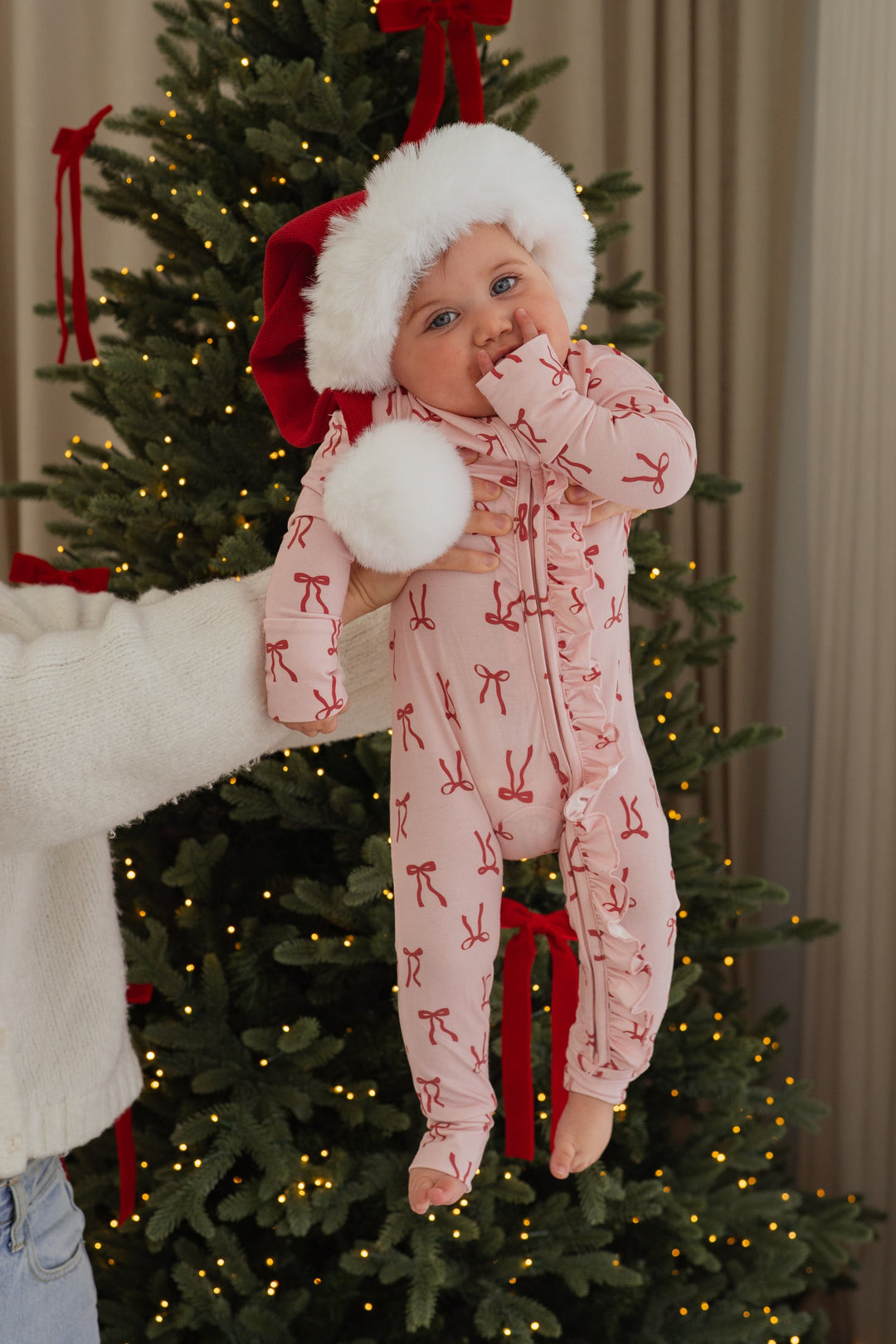 Frill Zip Romper | Red Bows