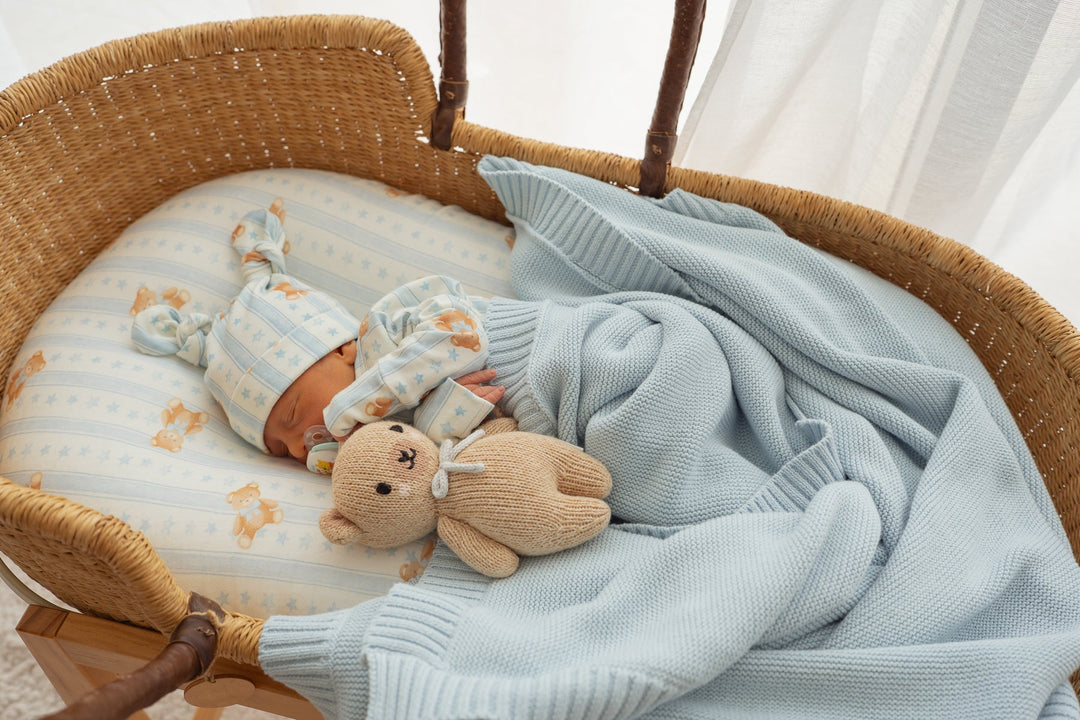 Heirloom Border Knit Blanket | Sky Blue