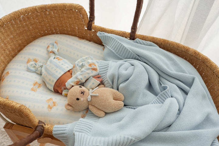 Heirloom Border Knit Blanket | Sky Blue