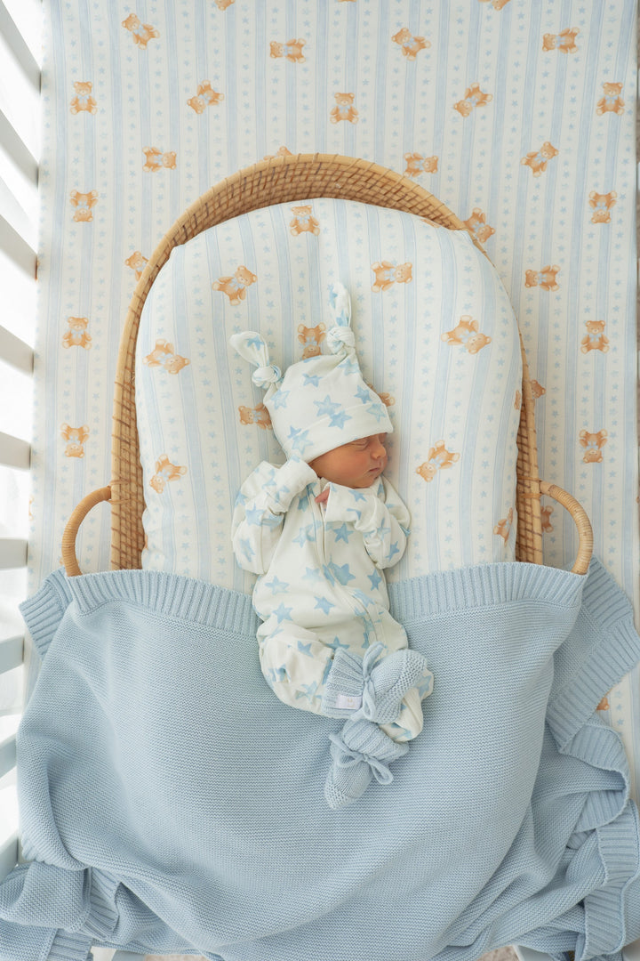 Heirloom Border Knit Blanket | Sky Blue