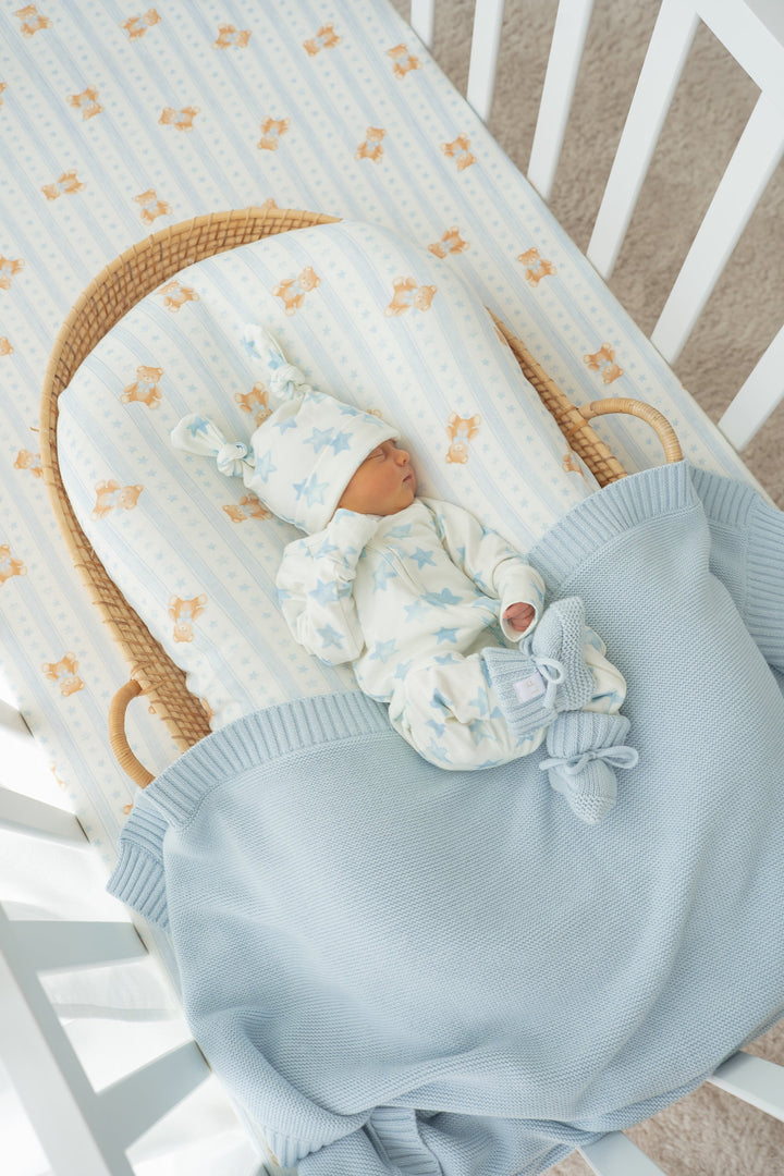 Heirloom Border Knit Blanket | Sky Blue