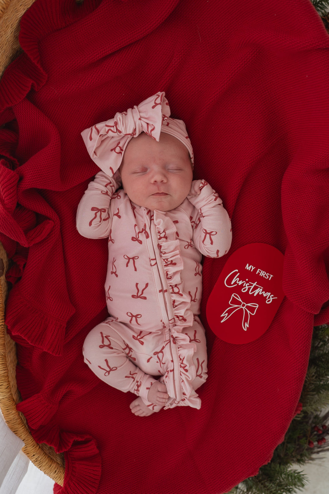 Frill Zip Romper | Red Bows