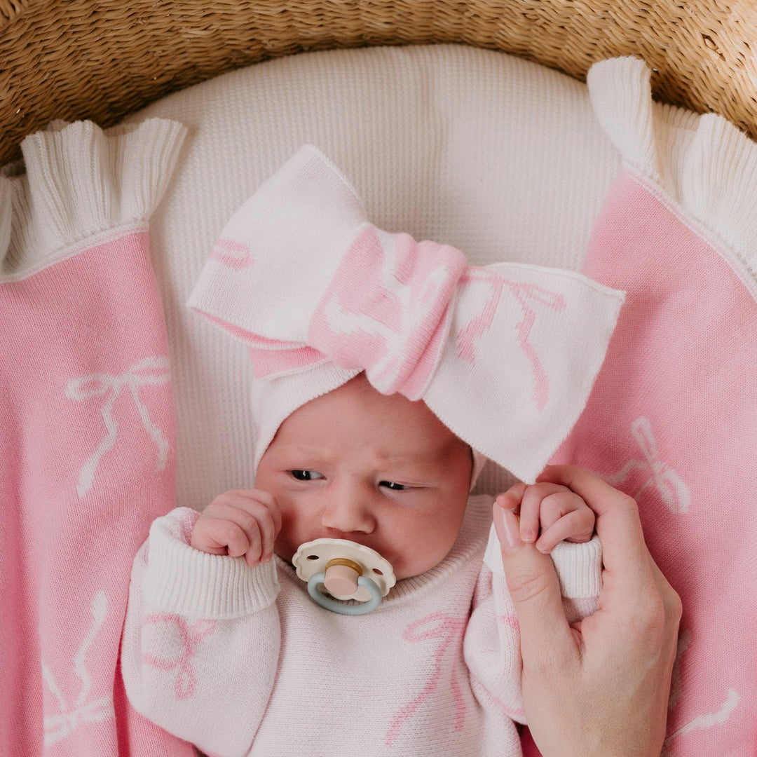 Knitted Oversized Topknot | Pink Bows