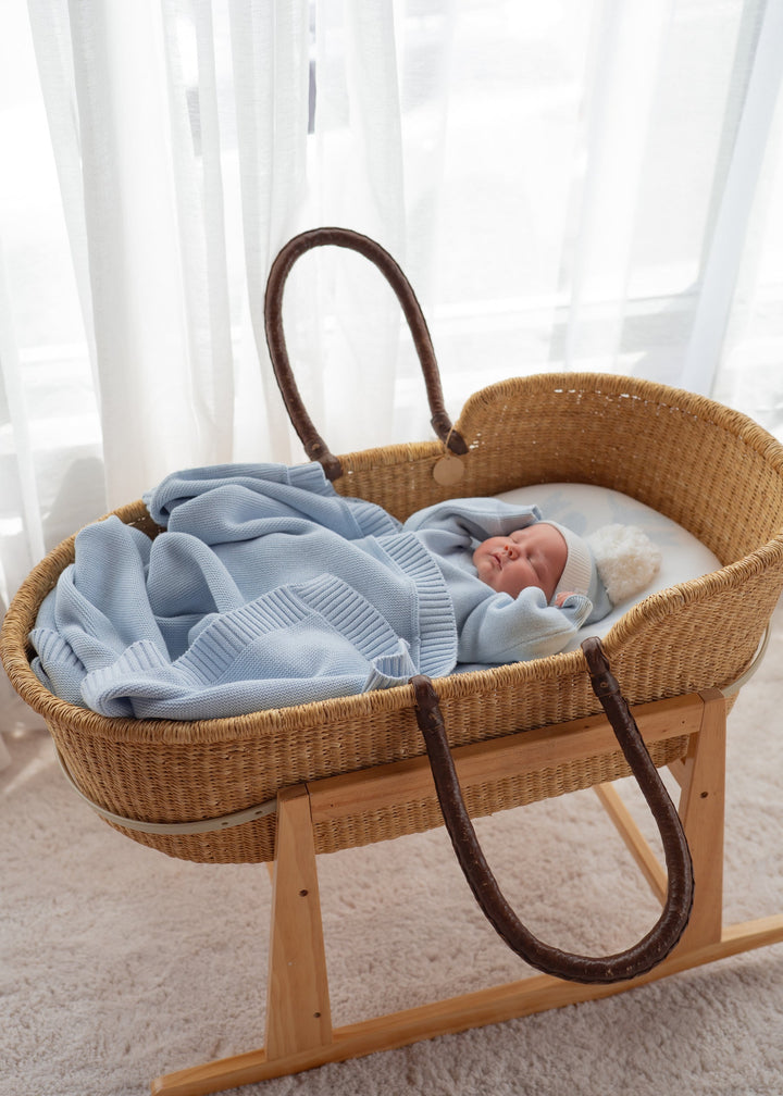 Heirloom Border Knit Blanket | Sky Blue