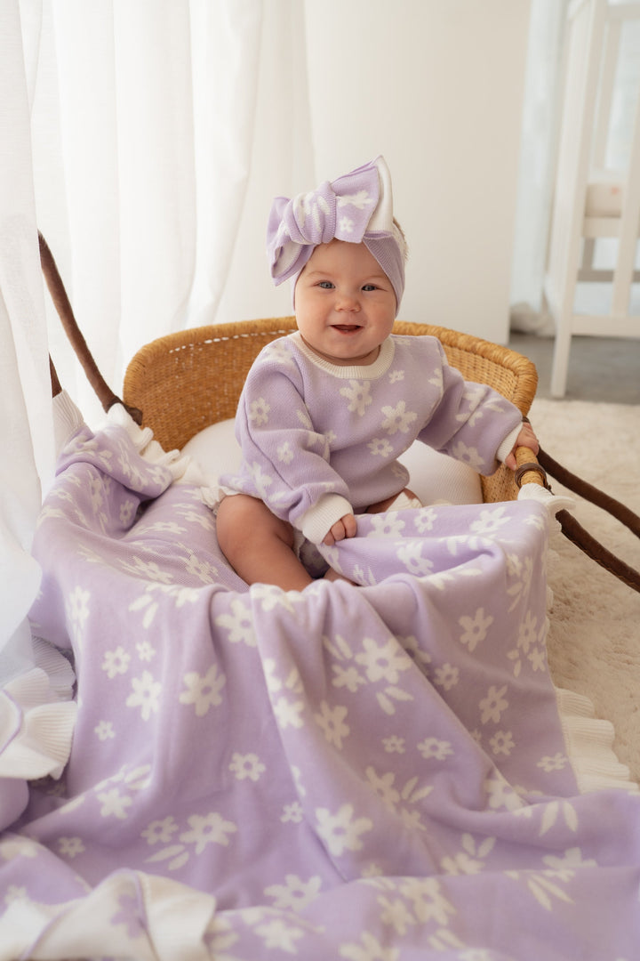 Frill Knit Blanket | Daisy Floral Lilac