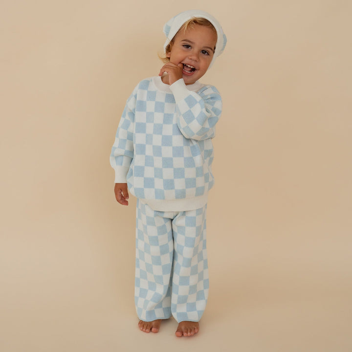 Knit Set | Sky Blue Checker