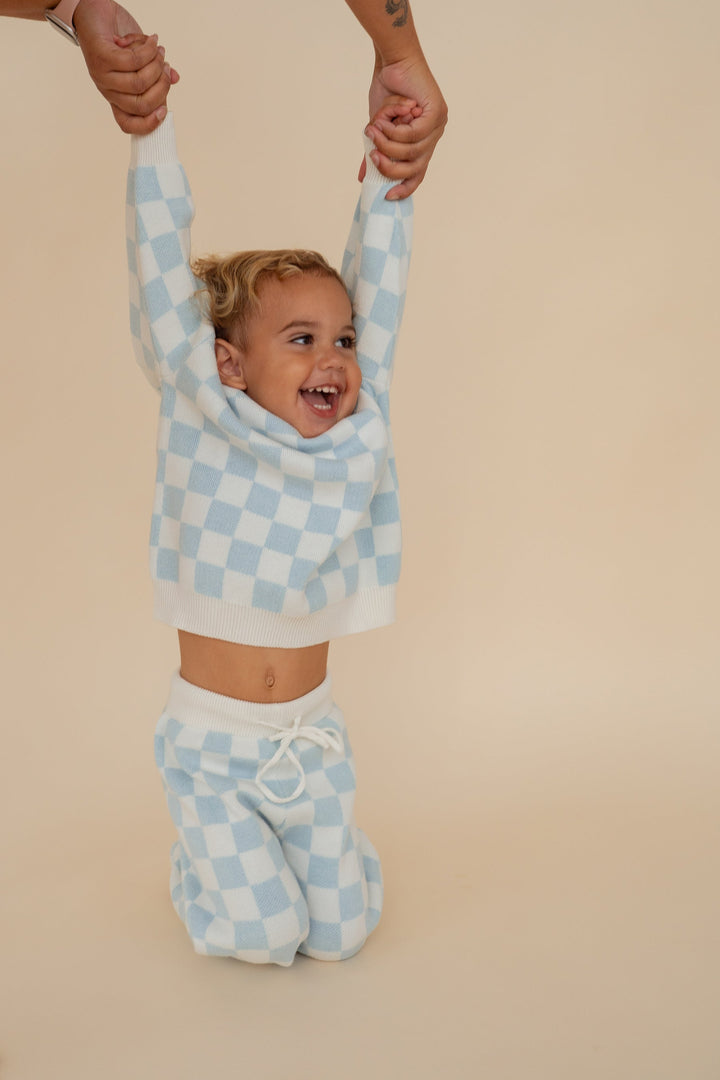 Knit Set | Sky Blue Checker