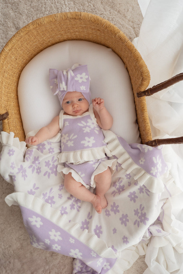 Frill Knit Blanket | Daisy Floral Lilac