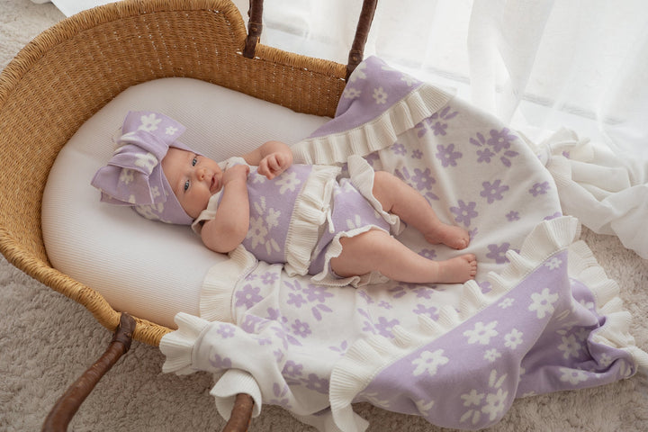 Frill Knit Blanket | Daisy Floral Lilac