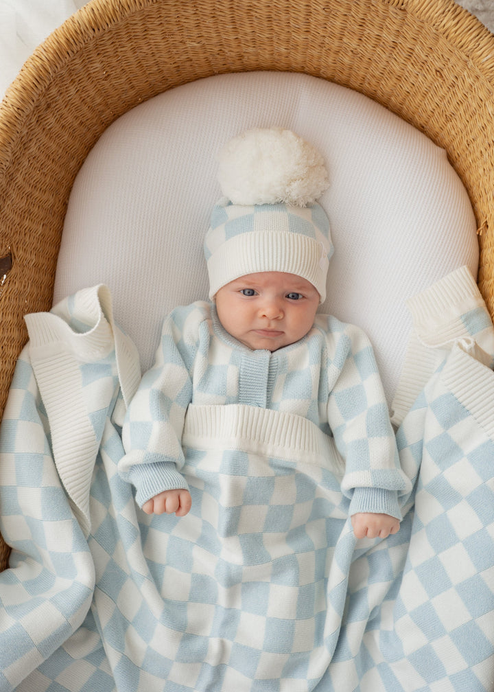 Knit Blanket | Blue Checker 