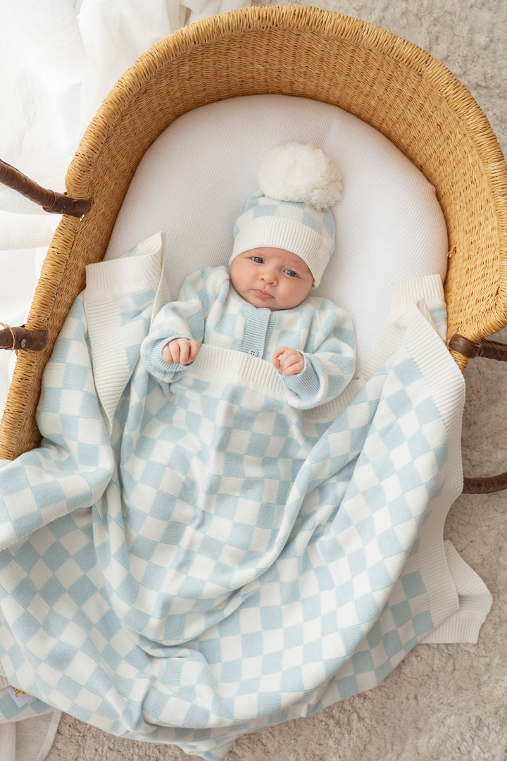 Knit Blanket | Blue Checker 