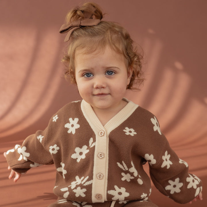 Knitted Cardigan | Daisy Floral Chocolate