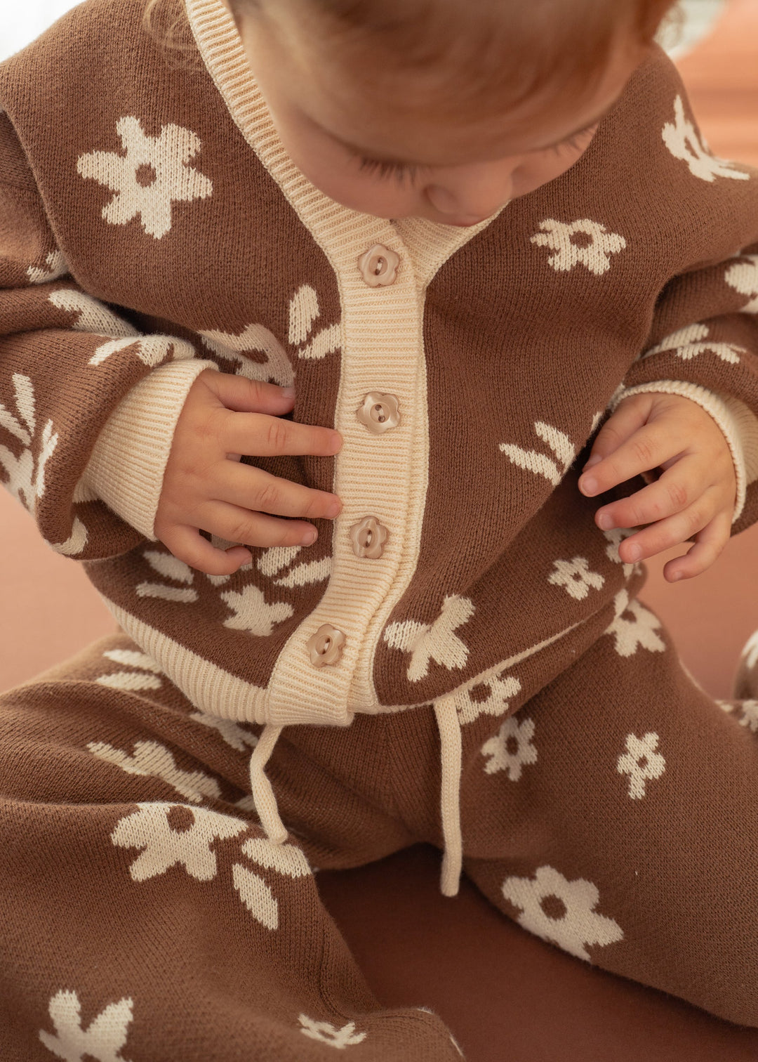 Knitted Cardigan | Daisy Floral Chocolate