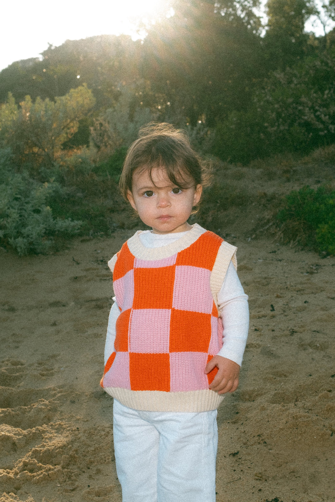 Nonno Vest | Check - Pink + Orange