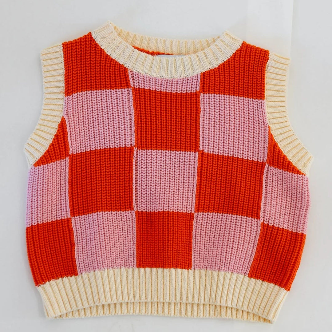 Nonno Vest | Check - Pink + Orange