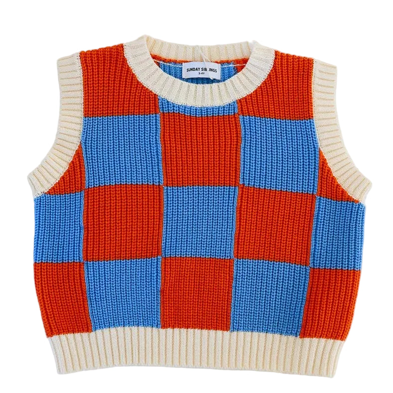 Nonno Vest | Check - Blue + Orange
