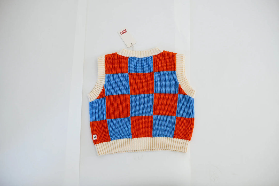 Nonno Vest | Check - Blue + Orange