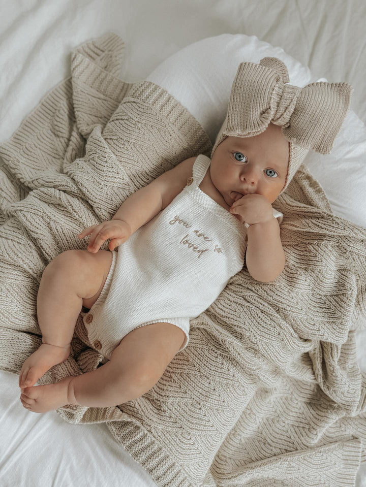 Ribbed Knit Oversized Bow - Beige