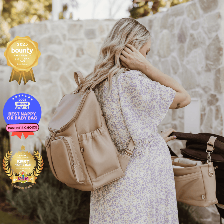 Signature Nappy Backpack - Oat Dimple Vegan Leather