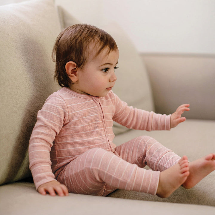 Onesie | Organic Cotton Waffle - Pearl Stripe