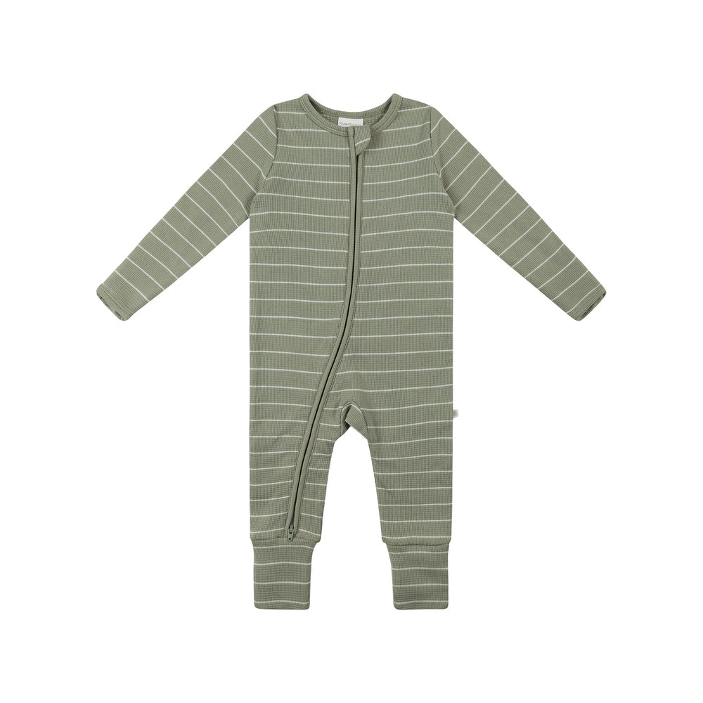 Onesie | Organic Cotton Waffle - Sage Stripe