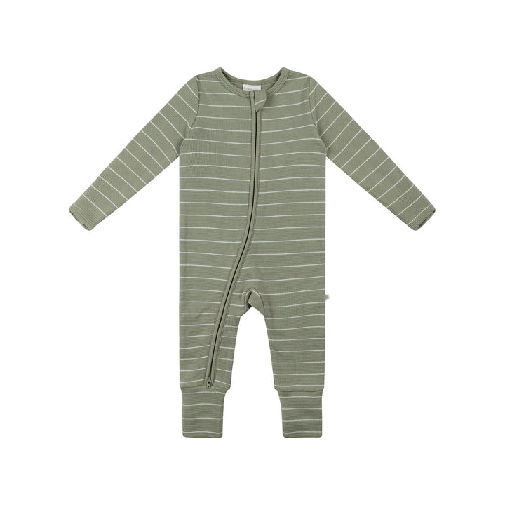 Onesie | Organic Cotton Waffle - Sage Stripe