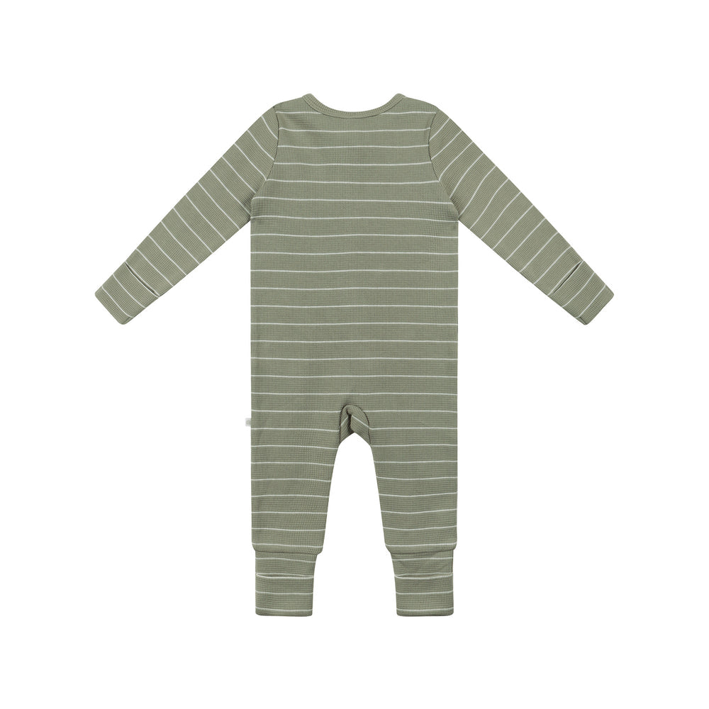 Onesie | Organic Cotton Waffle - Sage Stripe