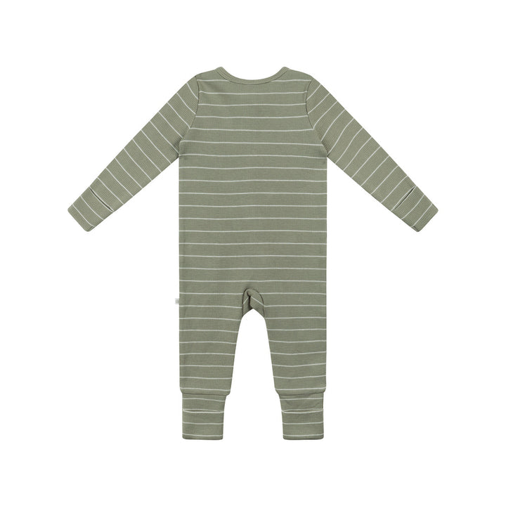 Onesie | Organic Cotton Waffle - Sage Stripe
