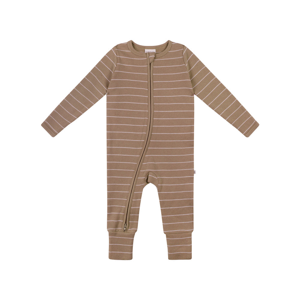 Onesie | Organic Cotton Waffle - Neutral Stripe