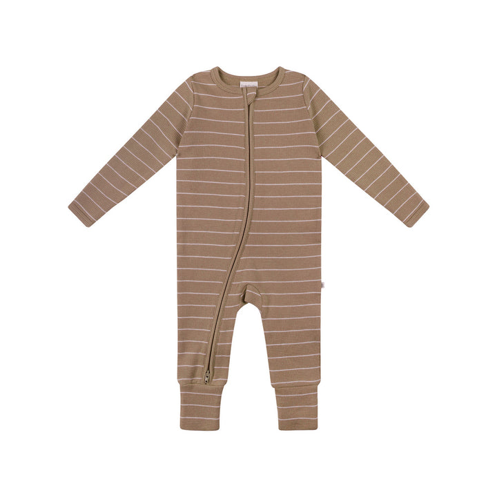 Onesie | Organic Cotton Waffle - Neutral Stripe