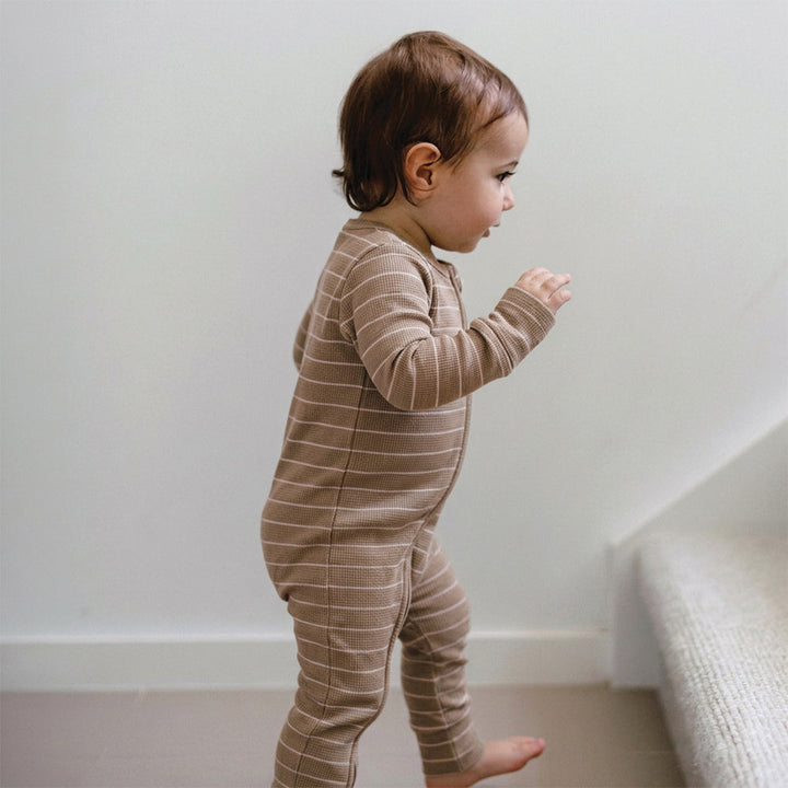 Onesie | Organic Cotton Waffle - Neutral Stripe