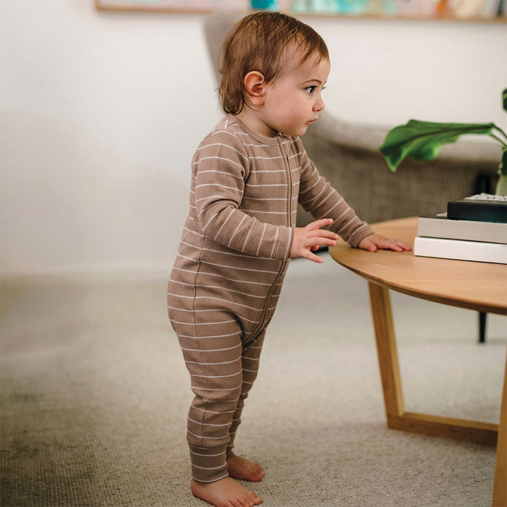 Onesie | Organic Cotton Waffle - Neutral Stripe