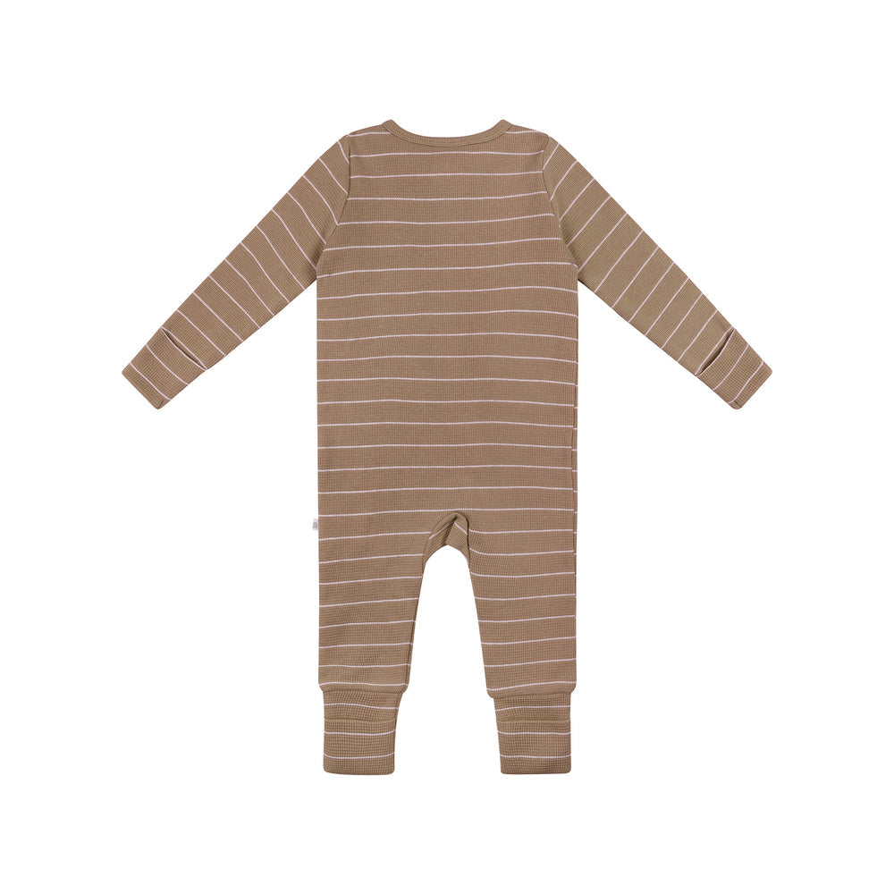 Onesie | Organic Cotton Waffle - Neutral Stripe