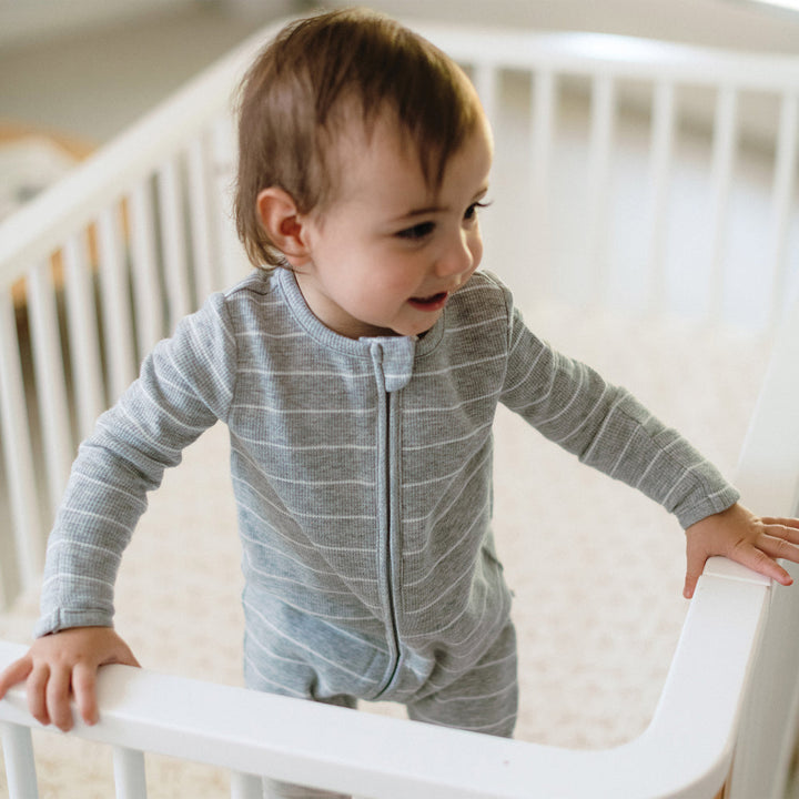 Onesie | Organic Cotton Waffle - Grey Stripe