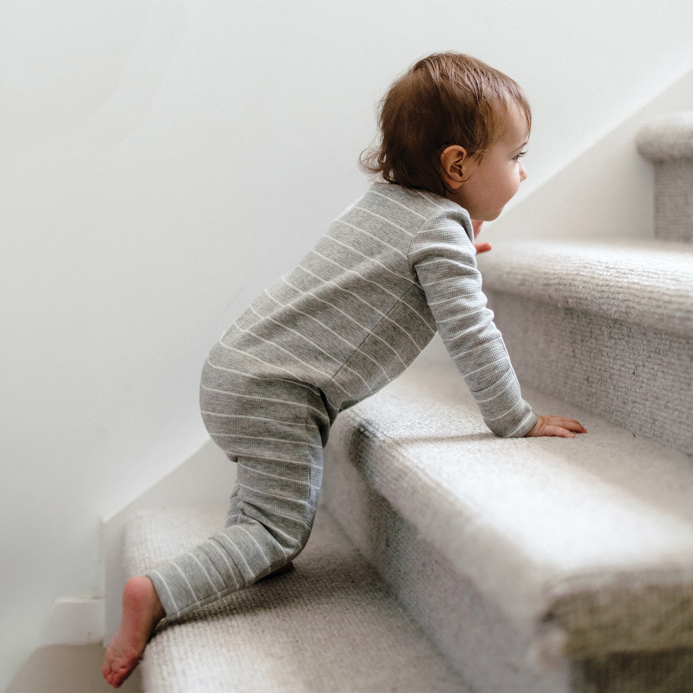 Onesie | Organic Cotton Waffle - Grey Stripe