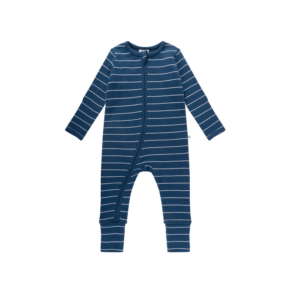 Onesie | Organic Cotton Waffle - Navy Stripe