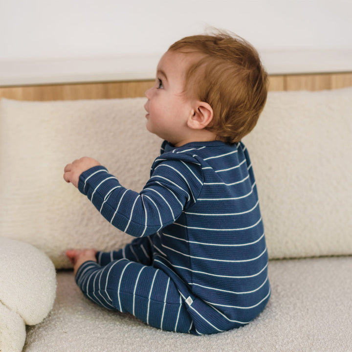 Onesie | Organic Cotton Waffle - Navy Stripe