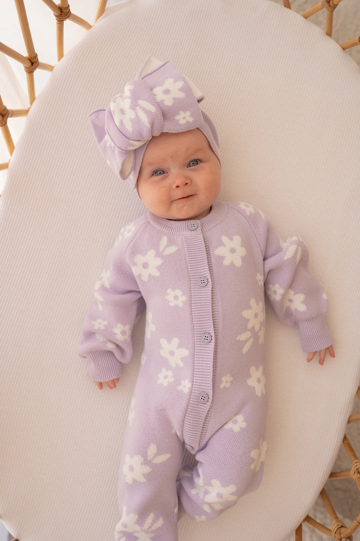 Knit Classic Romper | Daisy Pastel Lilac