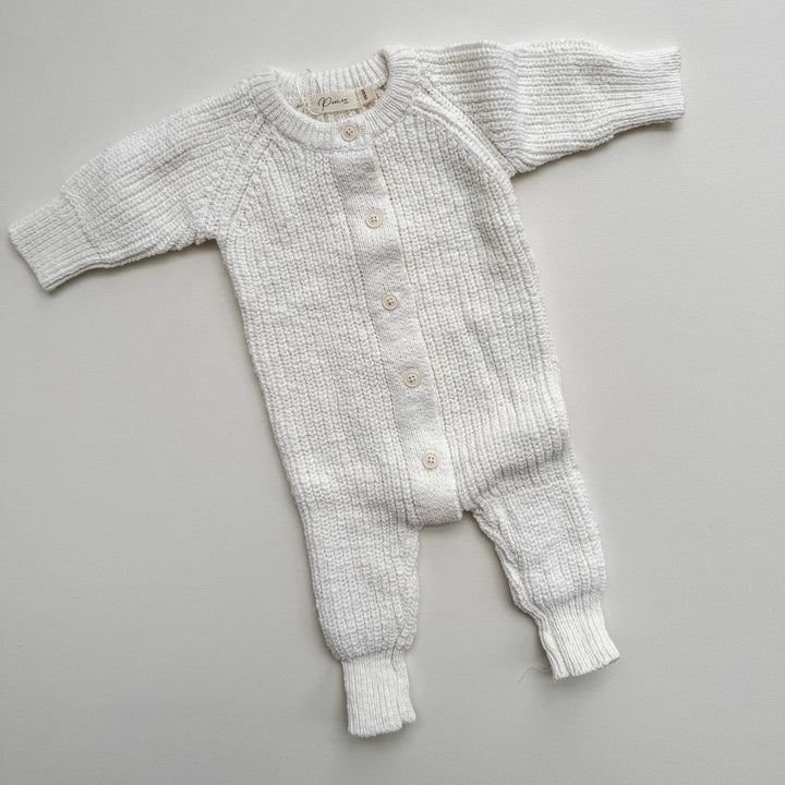 Textured Cotton Long Romper | Snow