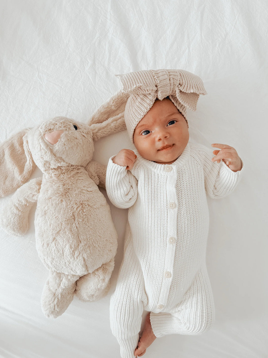 Ribbed Knit Oversized Bow - Beige