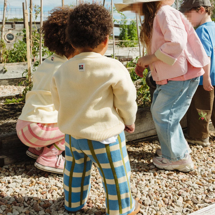 Cotton Check Knit Pants - Bluebird