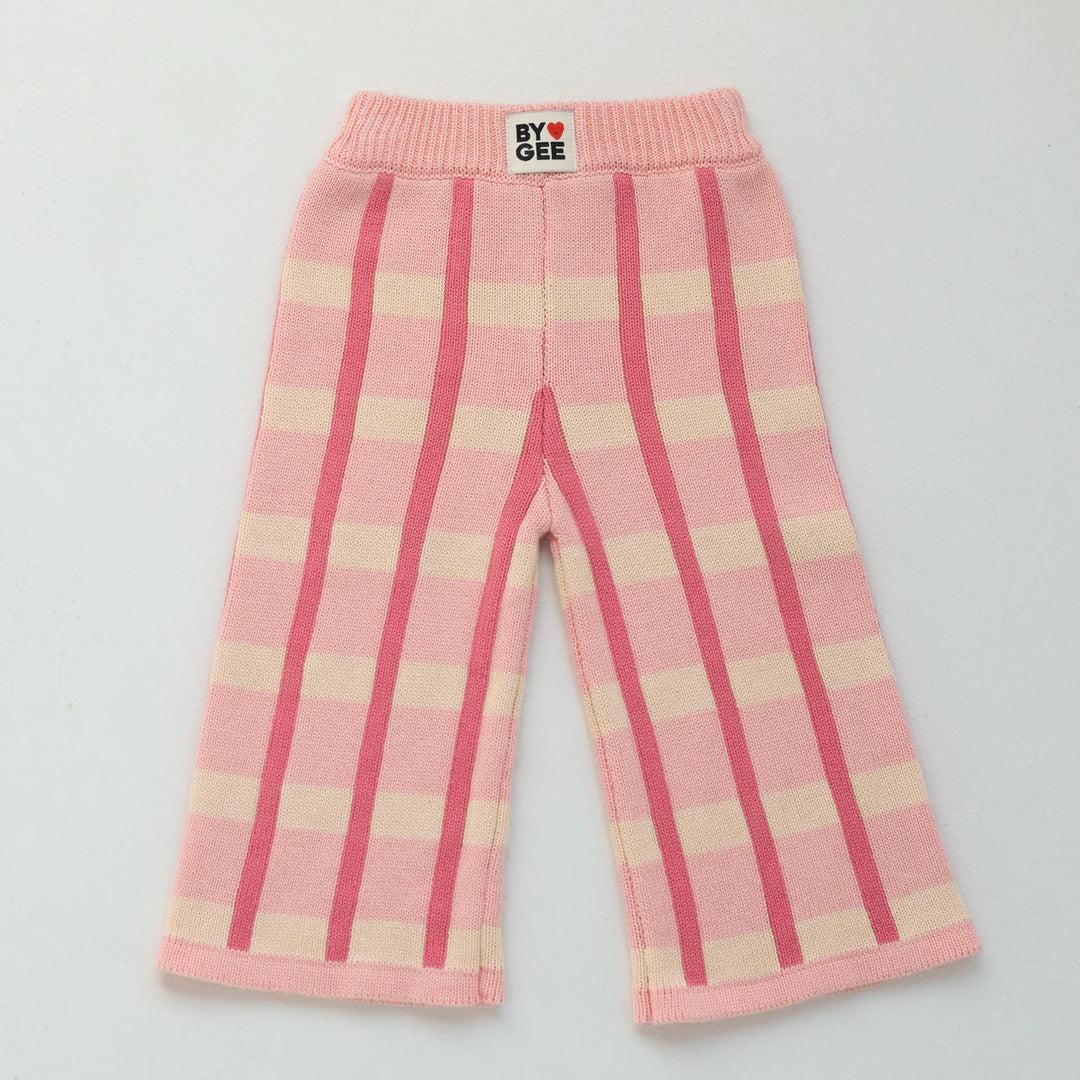Cotton Check Knit Pants - Peony
