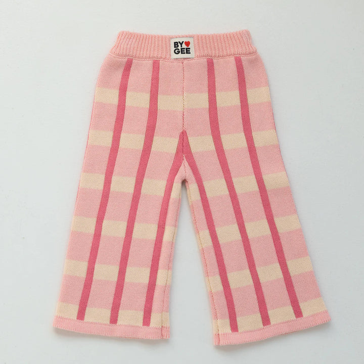 Cotton Check Knit Pants - Peony