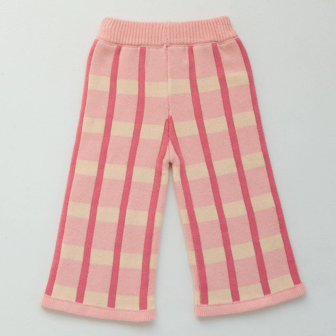 Cotton Check Knit Pants - Peony