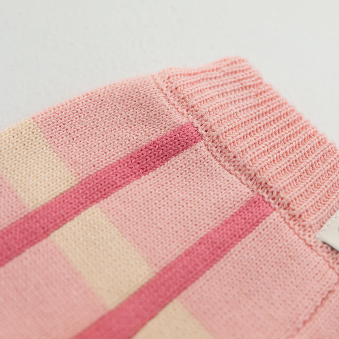 Cotton Check Knit Pants - Peony